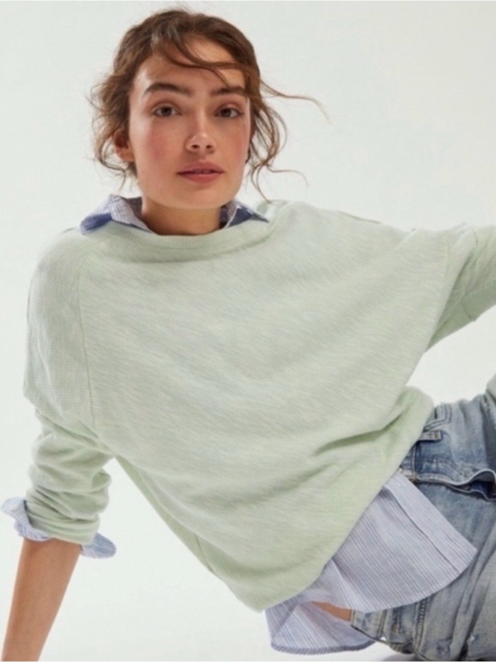 Anthropologie Damiana Mint Boat Neck Long Sleeve